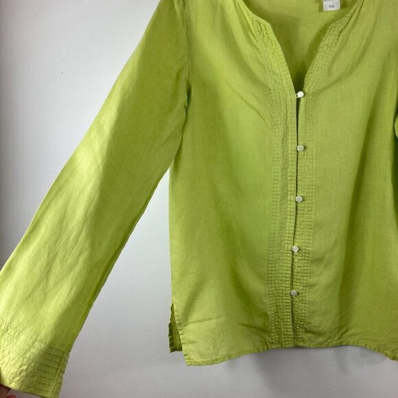 Womens Liz Claiborne Linen Button Tunic Top Blouse Green S - Picture 2 of 6